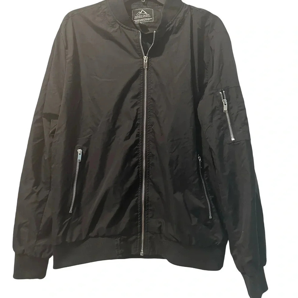 Alloaone Black Bomber Jacket – Lightweight Autumn Windbreaker, Size M